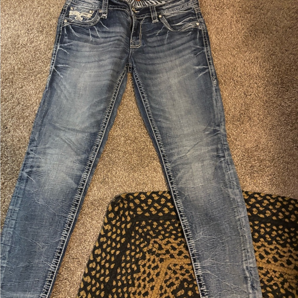 Rock Revival Blue Denim Jeans with Contrast Stitching and rare find size 30 - Picture 4 of 6